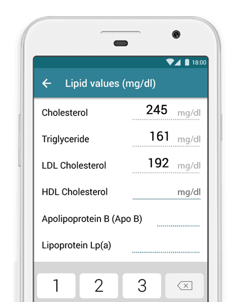 screenshot of MyTherapy cholesterol and lipid value tracker