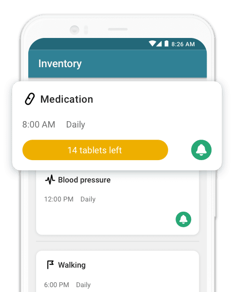 Phone screen displaying medication inventory